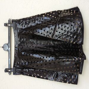 english rose Black Faux Leather A Line Flared Laser Cut Mini Skirt Size Medium